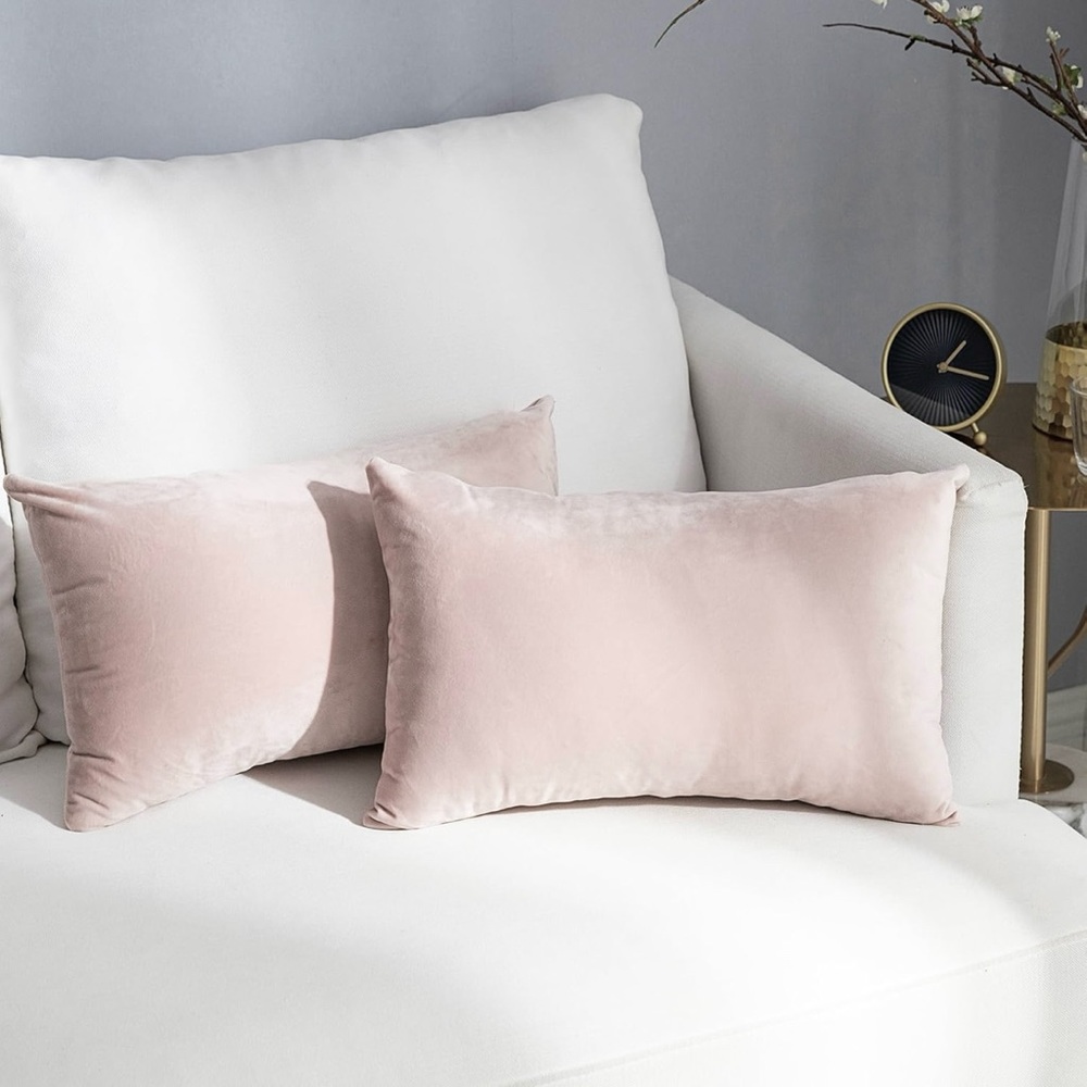 NWT Elegant Blush Pink Velvet Accent Pillow Cover 2 pack 12” X 20”